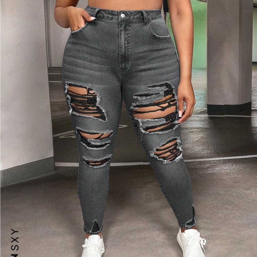Distressed Gray Jeans for Women Plus 2x